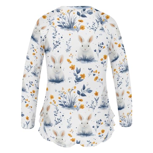 White Rabbit Grass Girls Long Sleeve Swimsuit Rash Guard One Piece Bathing Suits Zipper 3-12T3