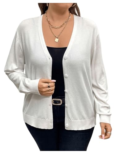 Image of SHENHE Women's Plus Size Button Down Cardigan V Neck Lightweight Loose Basic Cardigan Sweater White Large Plus