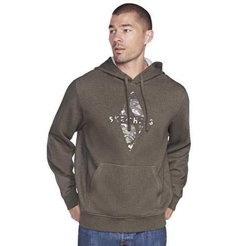 Skechers Men's Skech-Sweats Diamond Logo Pullover Hoodie Sweatshirt, Forest Night, M