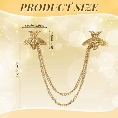 Image of Vintage Honey Bee Brooch for Women Men Cute Bee Lapel Pin with Hanging Chain Tassel Gold Animal Collar Chain Pin Elegant Dress Accessories for Jacket Hat Bag Suit Tie Holiday Party Jewelry