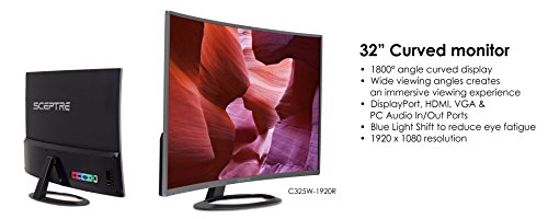Sceptre C325W-1920R 32" 1800R Curved Monitor 1080P Hdmi Displayport Ultra Thin Build-In Speakers, Metal Black #TOP6
