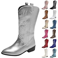 Botas Mujer Cowboy Media Caña Botas Pantorrilla Bordada Fiesta