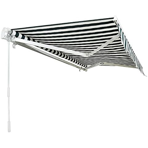 Tuff Concepts Manual Garden Awning Canopy Fabric Outdoor Patio Sun Shade Shelter (4m x 3m, Green/White) Cover