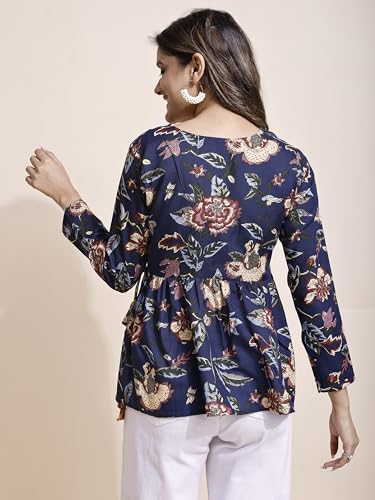 Image of Youthnic Women's Poly Rayon Printed Alia Cut Peplum Top | Top for Office | Women's Tunics | Short Kurti Women| Regular Fit