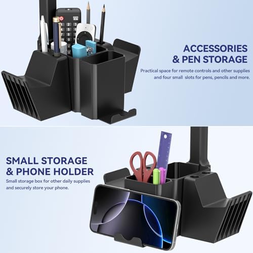 KDD Dual Controller Holder with Headphone Stand - Multi-Functional Desk Storage Box with Phone Holder - Universal Controller Stand with Desktop Organizer for Remote Control Pen Accessories(Black) - 3