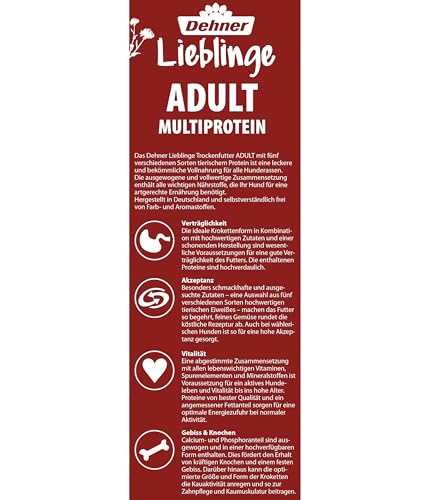 Dehner Lieblinge Hundefutter, Trockenfutter zuckerfrei, für ausgewachsene Hunde, Geflügel / Wild / Fisch, 12 kg