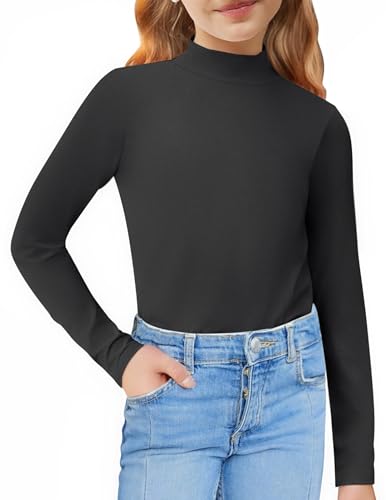 Image of Arshiner Girls Long Sleeve Mock Turtleneck Shirts Slim Fit Base Layer Top