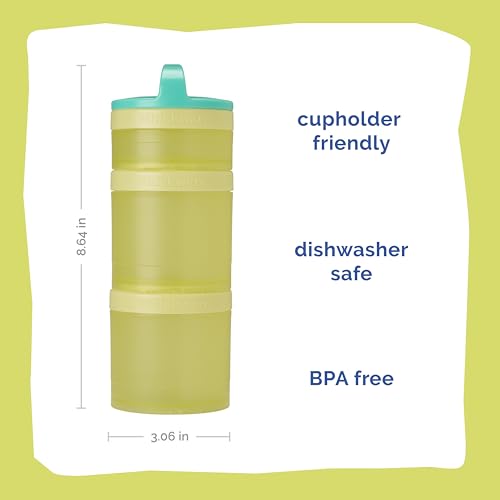 Image of Whiskware Stackable Snack Containers for Kids and Toddlers, 3 Stackable Snack Cups for School and Travel, Teal /Yellow