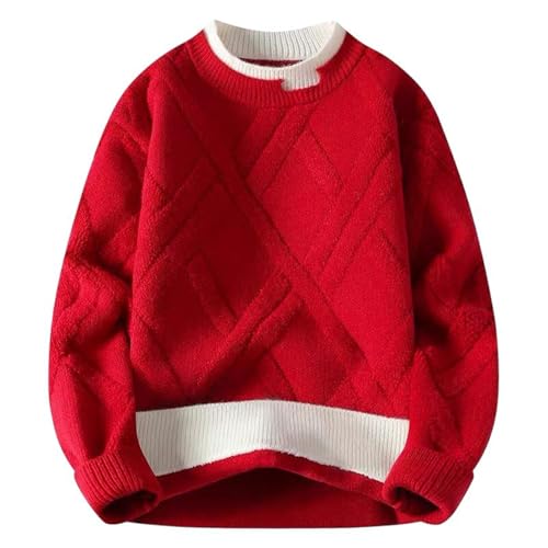 Men's Sweater Fall Winter Thickened Warm Pullover Round Neck Loose Base Layer Top for Men