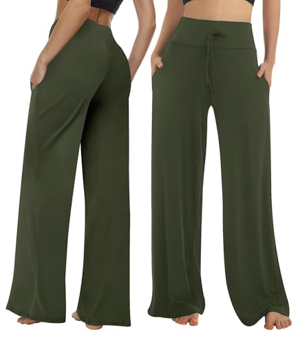 Image of ZOOSIXX Wide Leg Pants for Women, Flowy Palazzo Yoga Pants Lounge Comfy Casual Drawstring Maternity Trousers 22 inch / 30 inch