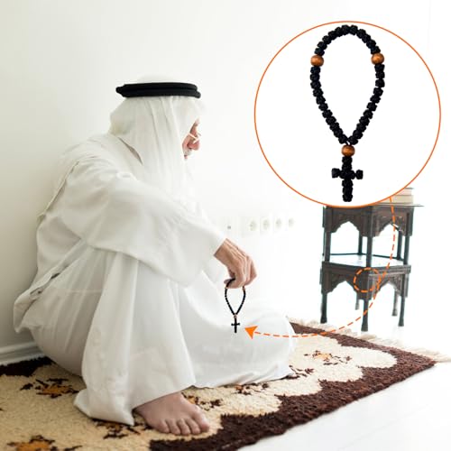 Handmade 33 Knot Prayer Rope, Traditional Christian Orthodox Blessed Cross Charm, Car Hanging Prayer Cord for Men & Women- Black4
