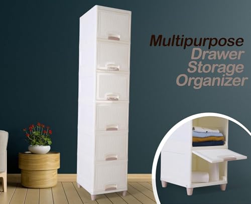 Image of 6 Tier Cupboard for Storage Organizer /Plastic Storage Drawer /Stackable Storage Cabinet /Drawers for Storage Box /Multipurpose Storage Rack /Plastic Wardrobe Organizer (6 Layer White)