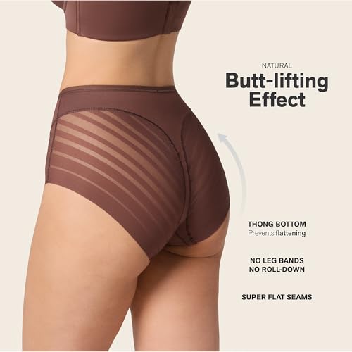 Image of Leonisa High Waisted Invisible Tummy Control Shapewear for Women - Stripe Lace Ladies Underwear Panties