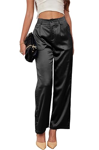heipeiwa Women's Wide Leg Wedding Party Satin Casual Dress Nightout Pants Long Trouser3