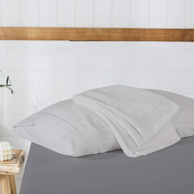 Image of Double Tone Bedsheet for King Bed - Dark Grey Flat Sheet with Light Grey Pillow Covers - King Size Bedding