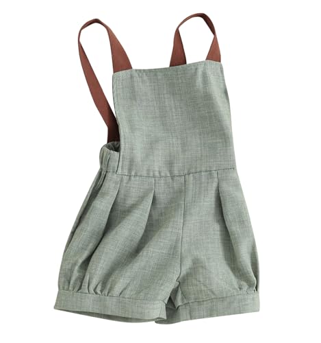 Qiylii Toddler Baby Boy Backless Cotton Linen Overall Short Jumpsuit Sleeveless Strap Suspender Overalls Summer Clothes