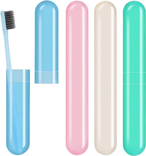 4 Pack Toothbrush Cases Travel Toothbrush Holder Portable Toothbrush Container Case Plastic Toothbrush Carrier Cover Case for Traveling Bathroom School Home Camping