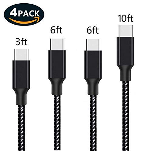 Vman TYPE-4-BW USB Type C Cable, Nylon Braided Type C Charger Cable, USB A to C Fast Charging Cord Compatible Samsung, LG and More, 4 Pack 3Ft 6Ft 10Ft (Black White), Black