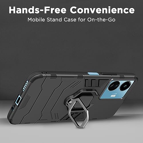Image of Pikkme Back Cover for iQOO Z6 Lite 5G | 360 Protection | Ring Holder | Kickstand | Tough Armor Case (Black)