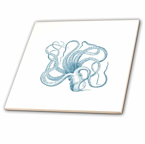 3dRose Blue Octopus nautical vintage beach theme sea art - Ceramic Tile, 4-inch (ct_130527_1)