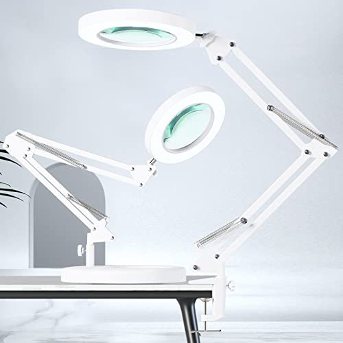 10X Magnifying Glass with Light, HITTI 1,800 Lumens Stepless Dimmable, 3 Color Modes, 4.2″ Real Glass Lens LED Magnifying Desk Lamp & Clamp, Magnifier Light and Stand for Crafts Close Work-White 10X Magnifying Glass with Light, HITTI 1,800 Lumens Stepless Dimmable, 3 Color Modes, 4.2″ Real Glass Lens LED Magnifying Desk Lamp & Clamp, Magnifier Light and Stand for Crafts Close Work-White