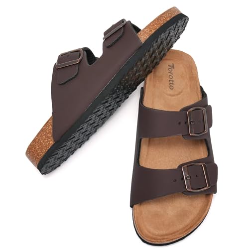 Image of Torotto Womens Slides with Cork Footbed Open Toe Adjustable Webbing Flat Sandals for Walking | Beach | Indoor