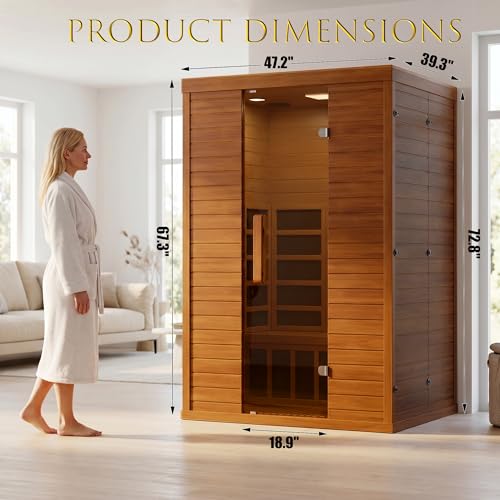 2 Person Infrared Sauna for Home, Low EMF FAR Indoor Wooden Dry Sauna Room with Flame-Retardant Design, WiFi App Control, Bluetooth Speakers, LCD Panel, 1500W/120V - Image 2