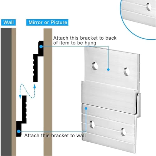 Image of Cleat Picture Hanger 12 Pcs Hardware Kit for Hanging Plywood Picture Hooks, Wall Bracket Hardware Kit Aluminum Z Bar Hangers
