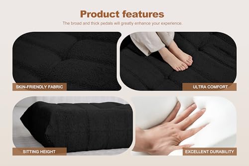 Image of Bean Bag Pouf Ottoman, Foot Stool, Foot Rest with Memory Foam Filled, Rectangle Ottoman for Living Room, Bedroom, Office (Black Teddy)