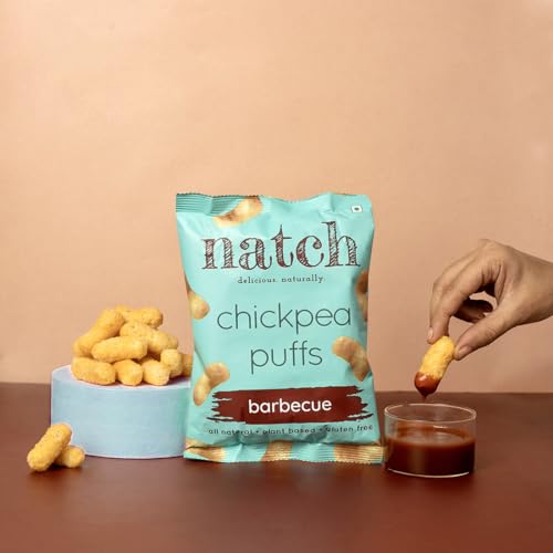 Image of Natch Chickpea Protein Puffs, Healthy Snacks, Rich in Fiber, Not Fried Not Baked Gluten Free, Vegan, Trans Fat Free, Barbecue, 20g each (Pack of 12)
