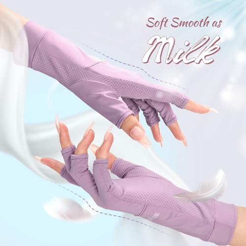 MelodySusie UV Gloves for Gel manicures, Premium UPF50+ Fingerless Sun Glove, Breathable Ice Silk Cooling Effect, UV Protection Gloves for Gel Nails for Women Girls Summer Outdoor Use