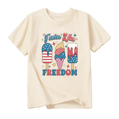 Image of Girl American Flag Shirts Bow Tshirt 4th of July Shirt Cotton Short Sleeve Tees 2-12 Years