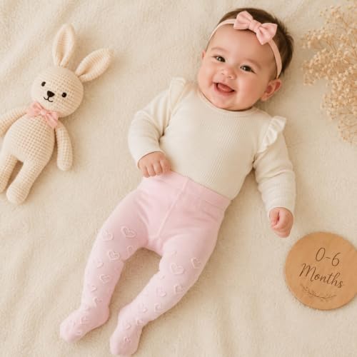 Image of THE LITTLE LOOKERS Baby Tights Thick Toddler Baby Girl Seamless Knit Leggings Thick Solid Cotton Stockings Footed Pants Pantyhose for Years Baby