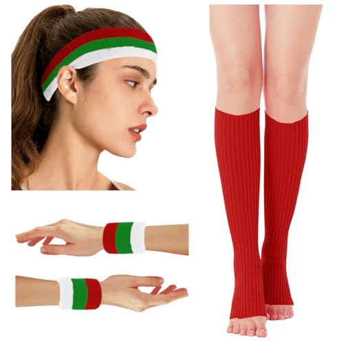 Image of v28 Neon Leg Warmers Set for women Headband Sweatbands Wristbands 80s 90s Pink Running Fanny 80's Plus Size Costumes Pack