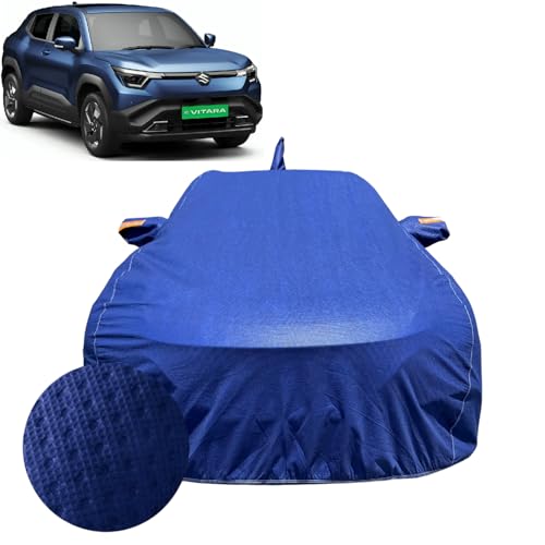 Image of Car Cover For Maruti Suzuki e Vitara (2026) | 100% Waterproof Cover with Antenna & REFLECTIVE Mirror Pockets | Dustproof, Scratchproof, Heatproof Vitara EV Car Cover |Soft Cotton Lining| BLUE