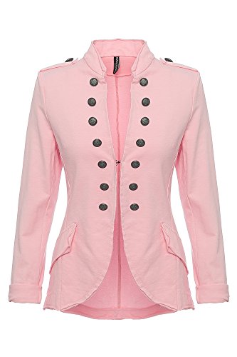 YSU Damen Blazer Damenjacke Military Knöpfe S-XXXL (rosa, XXXL)