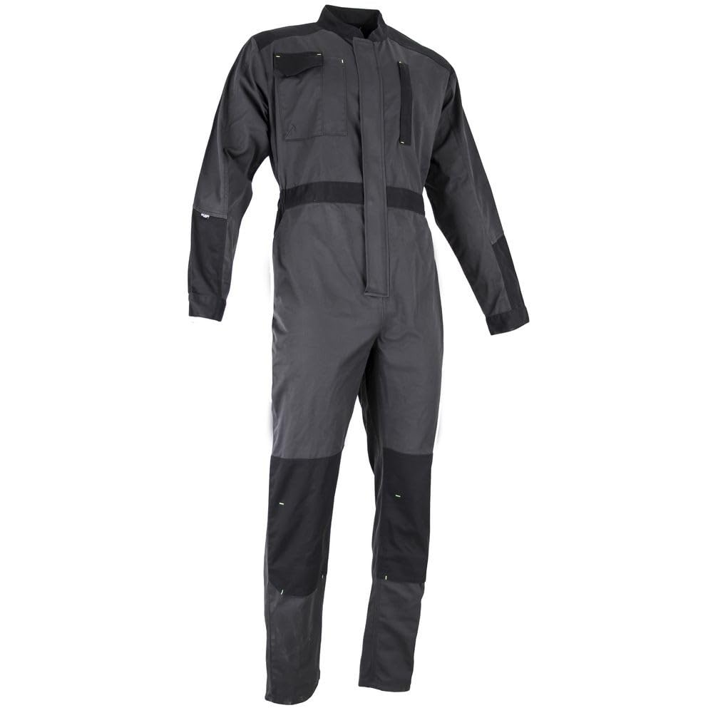LMA Workwear 4116 POTASSIUM Einfacher Overall mit Zweifarbigem Verschluss am Offizierskragen, Größe M, Beininnenlänge 84cm, Dunkelgrau/Schwarz