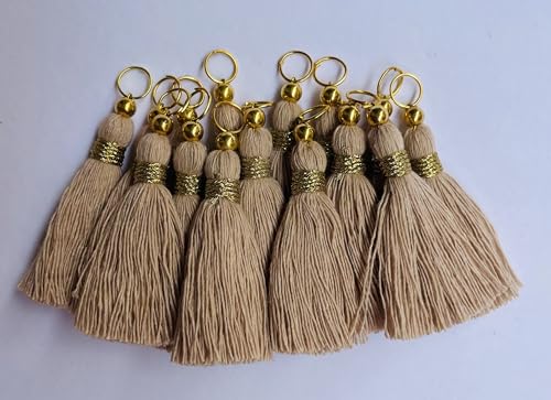 Image of Zippy Flora Micro 1.5 inch Length Cotton Handmade Tassels for Saree /Blouse /Dupatta /DIY /Decor (Pack of 15) (Light Beige)