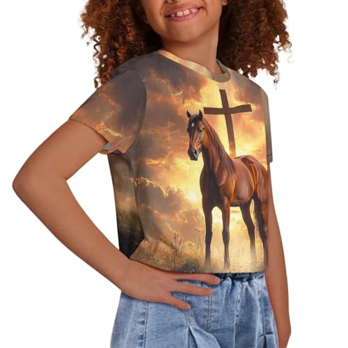 Image of Girls Summer Crop Top Outfits Short Sleeve T Shirts Kids Cute Clothes Tees Blouse