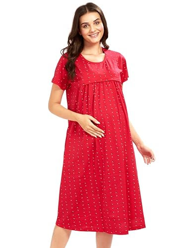 AV2 Women's Cotton Starred Knee Length Maternity Nightdress