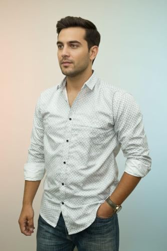 Image of Pack of 2 Men's Cotton Fabric Button Down Full Sleeve Collar Neck Regular Fit Check & Dotted Printed Combo Shirt