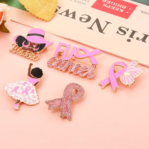 Image of Breast Cancer Awareness Pins for Women Enamel Pink Ribbon Lapel Pins Fight Breast Cancer Brooches Heart Hope Butterfly Brooch Pins Breast Cancer Awareness Jewelry Accessories Outfits