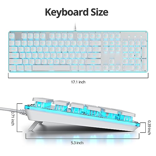 Clavier de jeu punk rétroéclairé LED bleu glacier avec touches carrées style machine à écrire