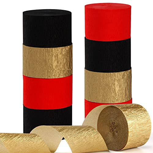 Image of Red-Black Gold Casino-Theme Party-Decorations Streamers - 9 Rolls Graduation Wedding Birthday Baby Bridal Shower Crepe Tissue Paper Streamer Garland Decor Panduola