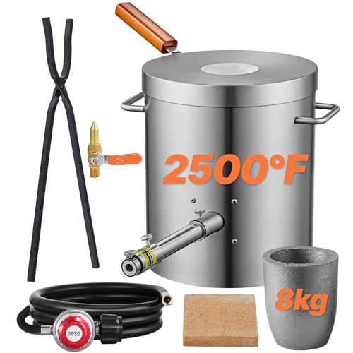 VEVOR 8KG Propane Melting Furnace Kit, Gas Metal Smelting Kit, Foundry Home Kiln with Crucible, Tongs, Wooden Handle, Forge Casting Tool for Gold Silver Copper Aluminum Metal Recycle
