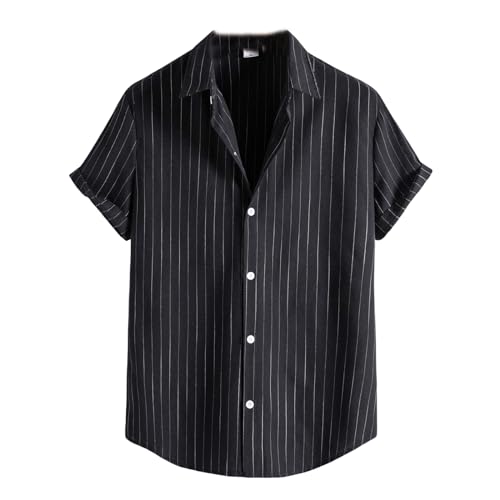 Men's Pinstriped Collar Shirts Casual Short Sleeve Button Down Shirts Bowling Button Down Shirt
