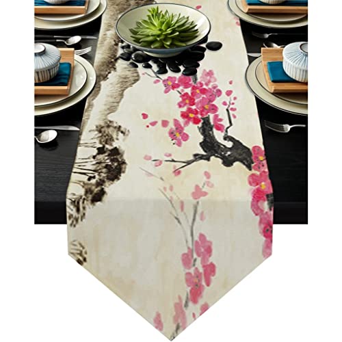 Chemin de Table Style Chinois Peinture Fleurs 33cm x 178cm HGCHH