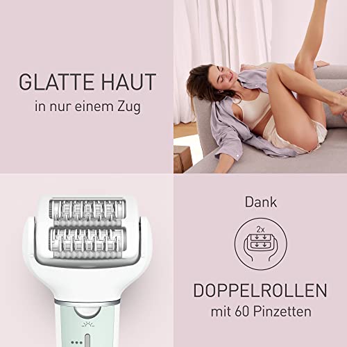 Panasonic ES-EY70 Nass/Trockenepilierer Damen, Dual Disc mit 60 Pinzetten, 90° schwenkbarer Kopf, 3 Geschwindigkeiten & LED-Licht, 30 Min. Betrieb, kabellos, Haarentferner, Fußpflegekopf. 2