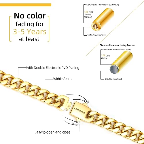 CaptainSteeL 2Pcs Cuban Link Chain Bracelet Set - Stainless Steel Bracelet, Gold Plating, Fashion Jewelry for Men, Women, Boyfriend, Lover, 7.5/8.3/9 Inches 5