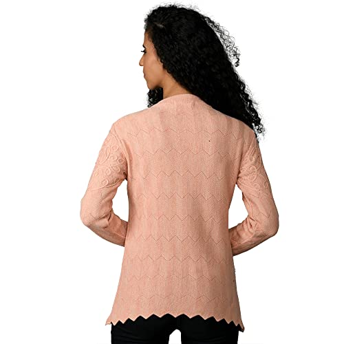 Image of LADYWILLINGTON Women Woollen Round Neck Sweater Heavy Front Long Kadai Cardigan Winter Wear Pure Wool Cardigan for Women Free Size Cotty Warm Cardigans with Side Pockets